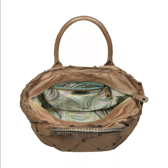 DAVID & SCOTTI LEATHER SCARF LARGE STUDDED SATCHEL BAG - BROWN - Picture 4 of 9